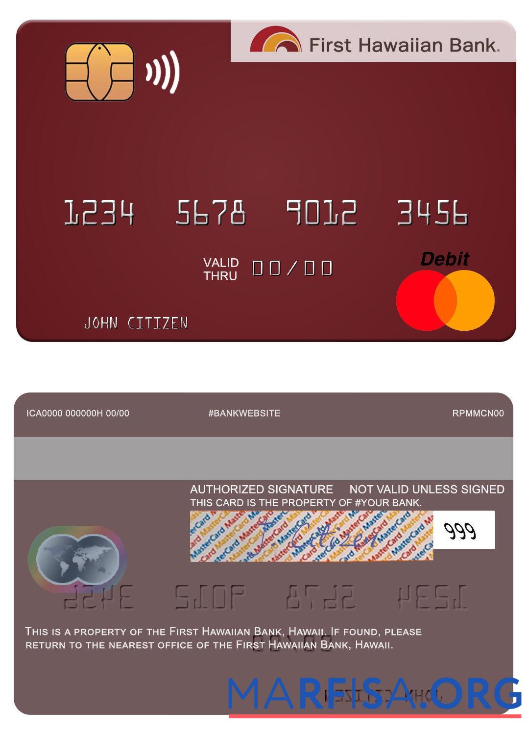 Printable Hawaii First Hawaiian Bank mastercard sample